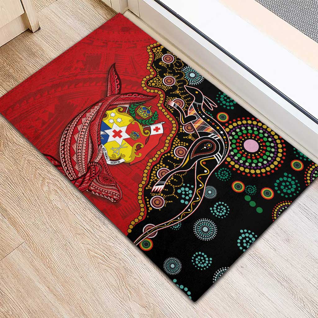 Tonga Ngatu and Australia Together Rubber Doormat Polynesian Humpback Whale and Aboriginal Kangaroo LT03 - Polynesian Pride