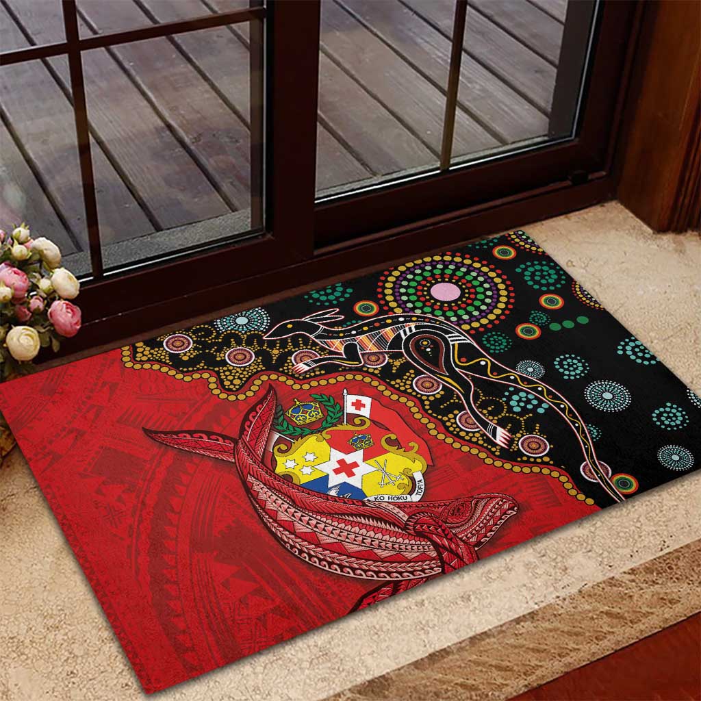 Tonga Ngatu and Australia Together Rubber Doormat Polynesian Humpback Whale and Aboriginal Kangaroo LT03 - Polynesian Pride