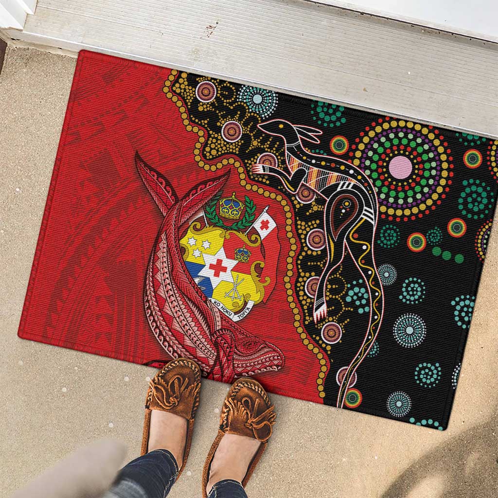 Tonga Ngatu and Australia Together Rubber Doormat Polynesian Humpback Whale and Aboriginal Kangaroo LT03 - Polynesian Pride