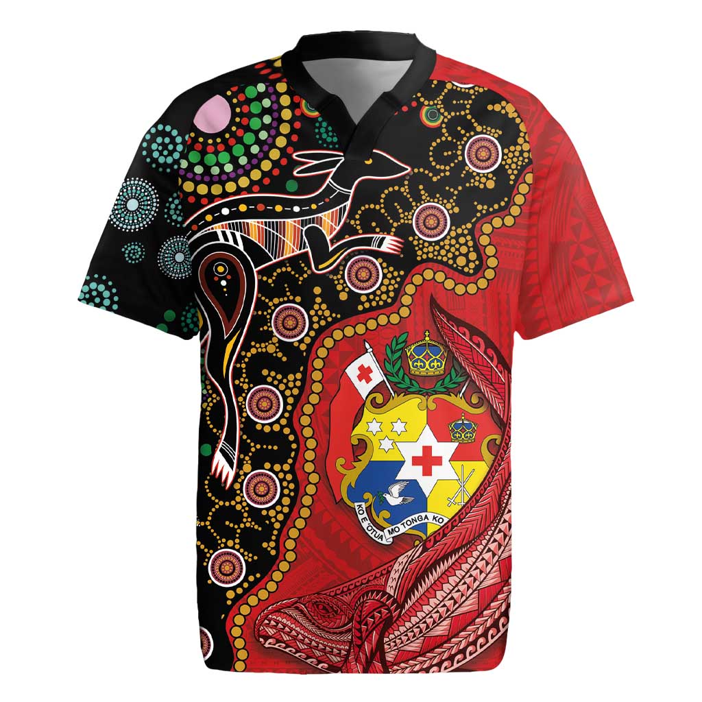 Tonga Ngatu and Australia Together Rugby Jersey Polynesian Humpback Whale and Aboriginal Kangaroo