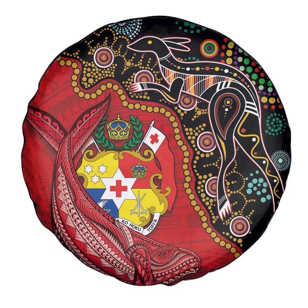 Tonga Ngatu and Australia Together Spare Tire Cover Polynesian Humpback Whale and Aboriginal Kangaroo LT03 - Polynesian Pride
