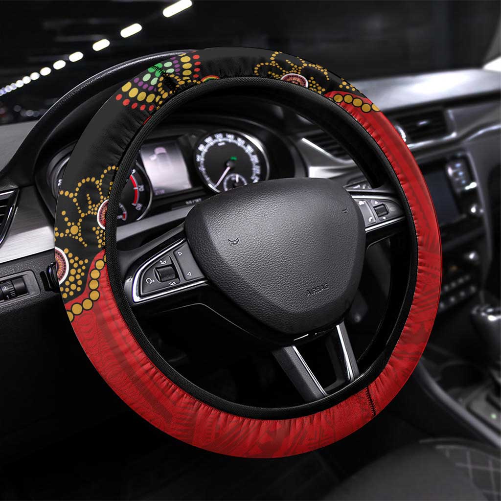 Tonga Ngatu and Australia Together Steering Wheel Cover Polynesian Humpback Whale and Aboriginal Kangaroo