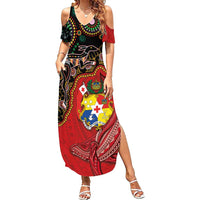 Tonga Ngatu and Australia Together Summer Maxi Dress Polynesian Humpback Whale and Aboriginal Kangaroo LT03 Women Red - Polynesian Pride