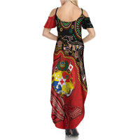 Tonga Ngatu and Australia Together Summer Maxi Dress Polynesian Humpback Whale and Aboriginal Kangaroo LT03 - Polynesian Pride