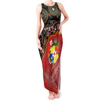 Tonga Ngatu and Australia Together Tank Maxi Dress Polynesian Humpback Whale and Aboriginal Kangaroo LT03 Women Red - Polynesian Pride