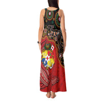 Tonga Ngatu and Australia Together Tank Maxi Dress Polynesian Humpback Whale and Aboriginal Kangaroo LT03 - Polynesian Pride
