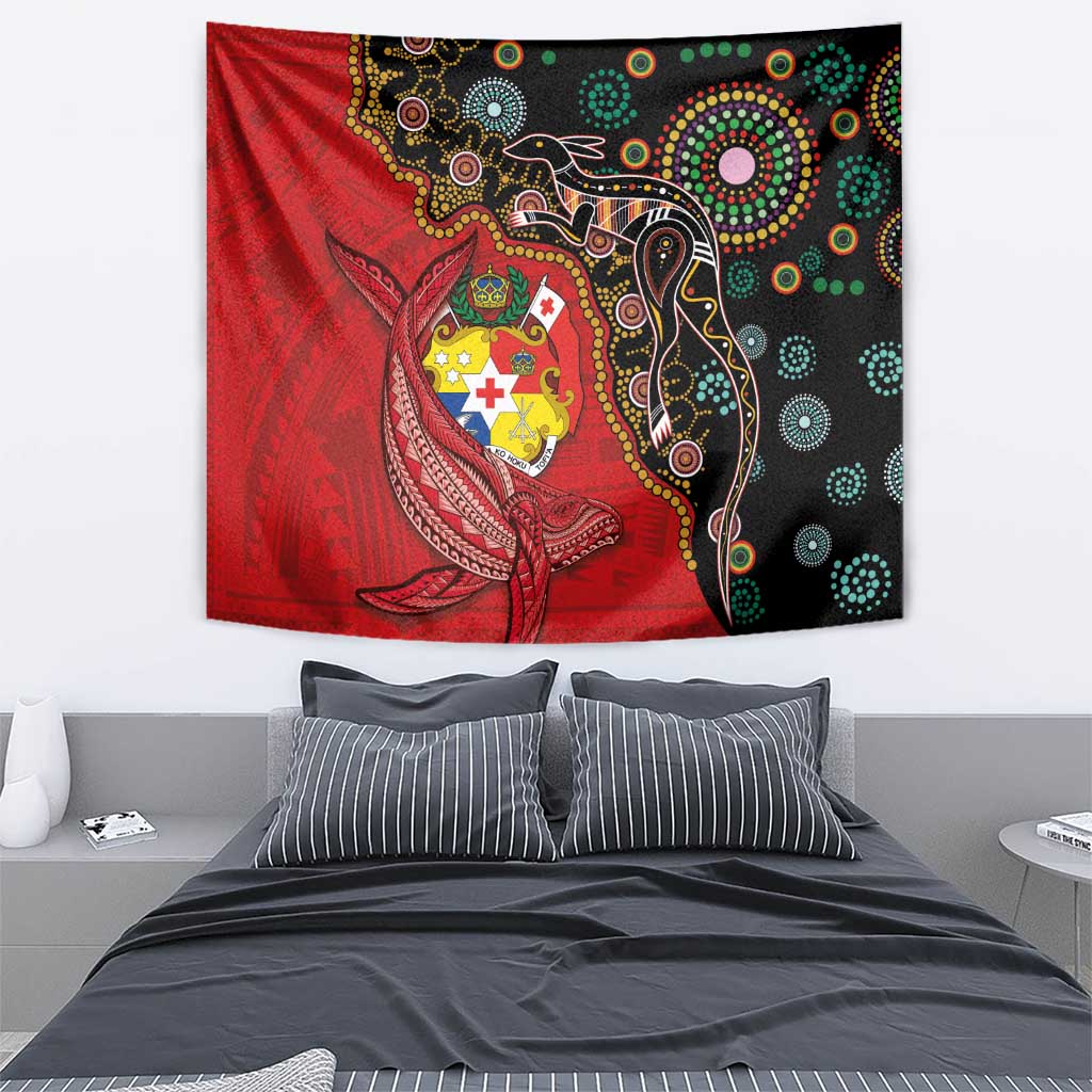Tonga Ngatu and Australia Together Tapestry Polynesian Humpback Whale and Aboriginal Kangaroo