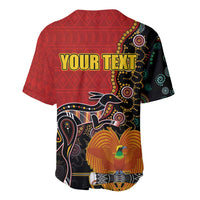 Personalised Papua New Guinea and Australia Together Baseball Jersey Bird-of-paradise and Kangaroo with Aboriginal Pattern