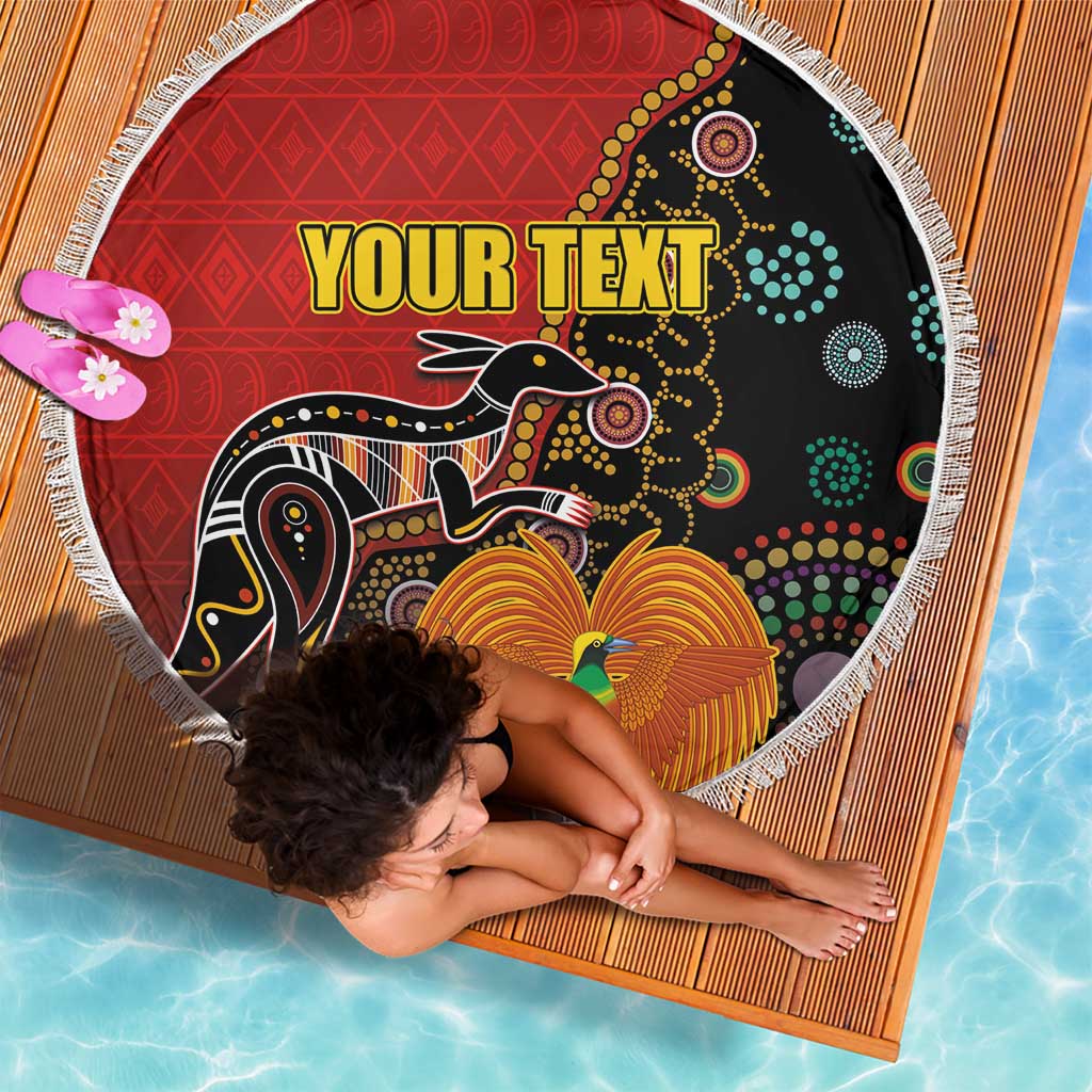 Personalised Papua New Guinea and Australia Together Beach Blanket Bird-of-paradise and Kangaroo with Aboriginal Pattern LT03 - Polynesian Pride