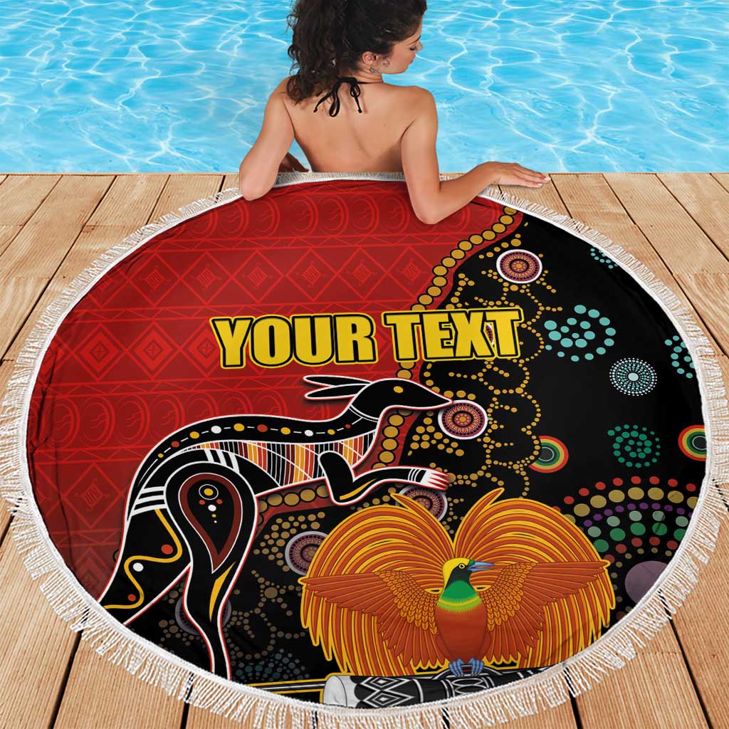 Personalised Papua New Guinea and Australia Together Beach Blanket Bird-of-paradise and Kangaroo with Aboriginal Pattern LT03 - Polynesian Pride