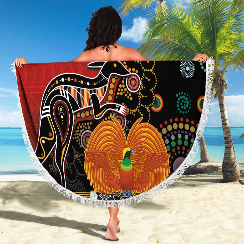 Personalised Papua New Guinea and Australia Together Beach Blanket Bird-of-paradise and Kangaroo with Aboriginal Pattern LT03 - Polynesian Pride