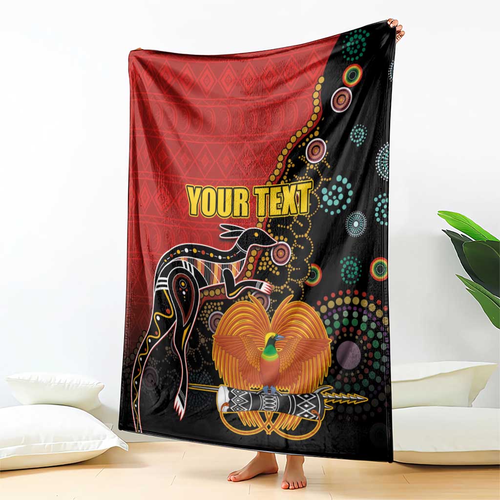 Personalised Papua New Guinea and Australia Together Blanket Bird-of-paradise and Kangaroo with Aboriginal Pattern LT03 - Polynesian Pride