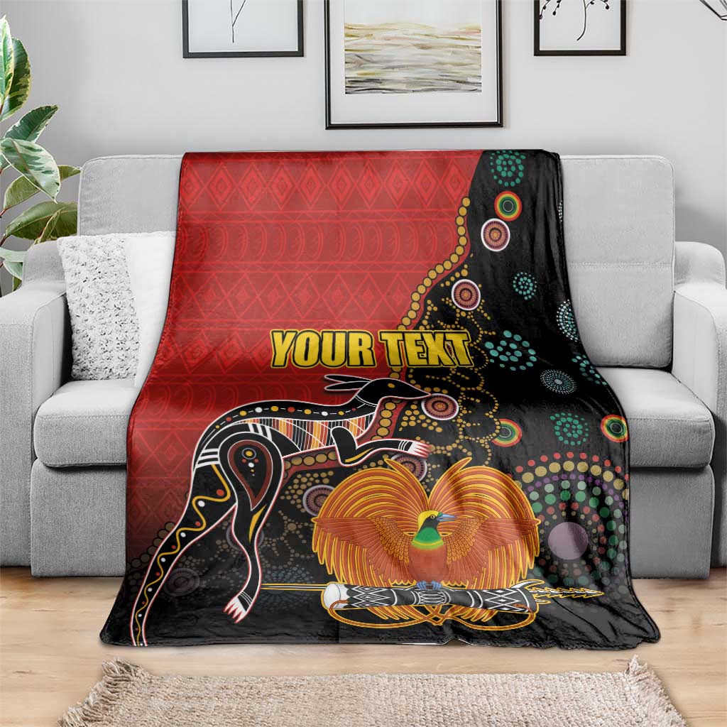 Personalised Papua New Guinea and Australia Together Blanket Bird-of-paradise and Kangaroo with Aboriginal Pattern LT03 - Polynesian Pride