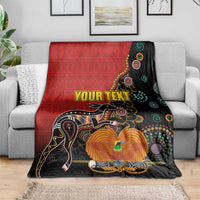 Personalised Papua New Guinea and Australia Together Blanket Bird-of-paradise and Kangaroo with Aboriginal Pattern LT03 - Polynesian Pride