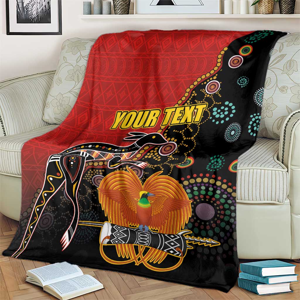 Personalised Papua New Guinea and Australia Together Blanket Bird-of-paradise and Kangaroo with Aboriginal Pattern LT03 - Polynesian Pride