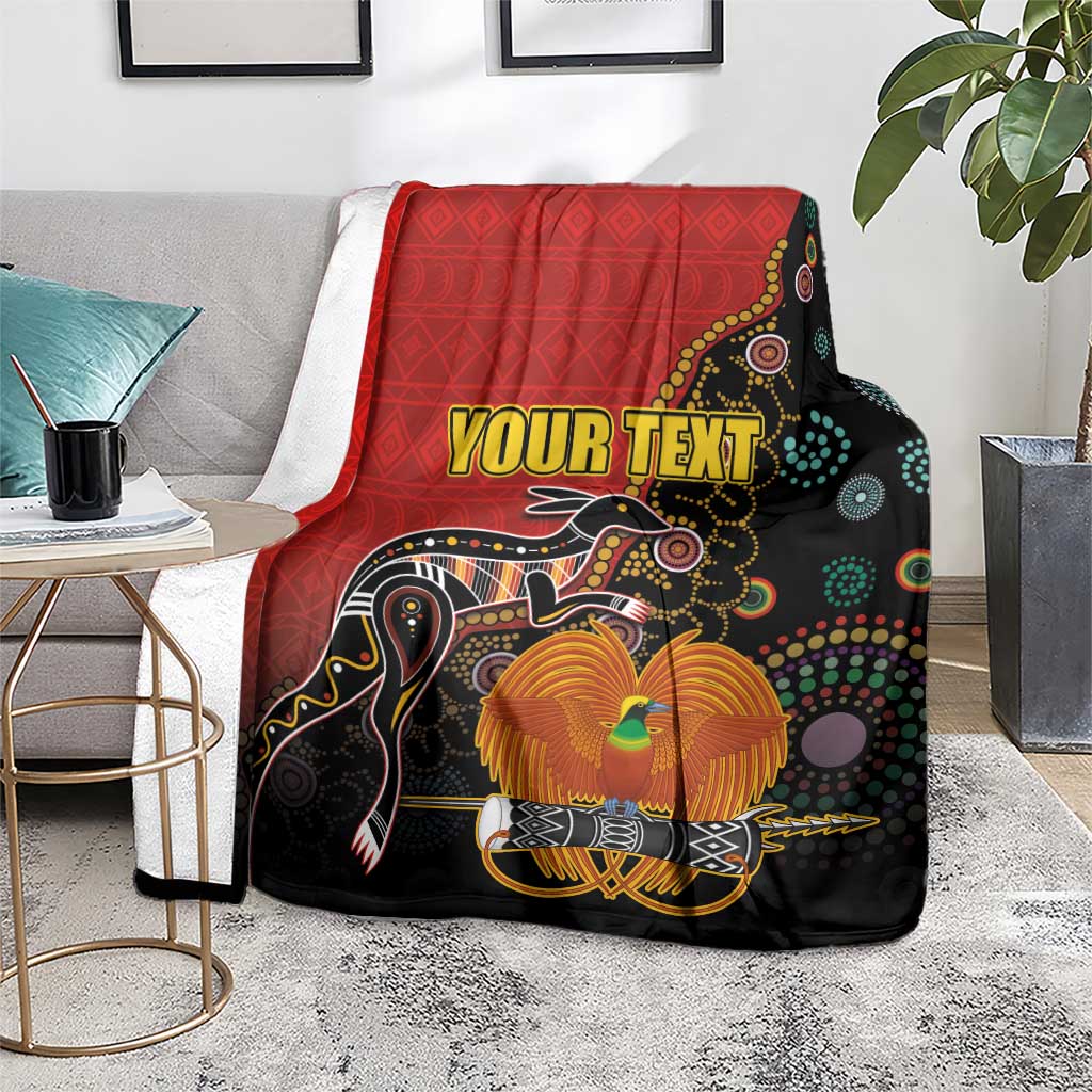 Personalised Papua New Guinea and Australia Together Blanket Bird-of-paradise and Kangaroo with Aboriginal Pattern LT03 - Polynesian Pride