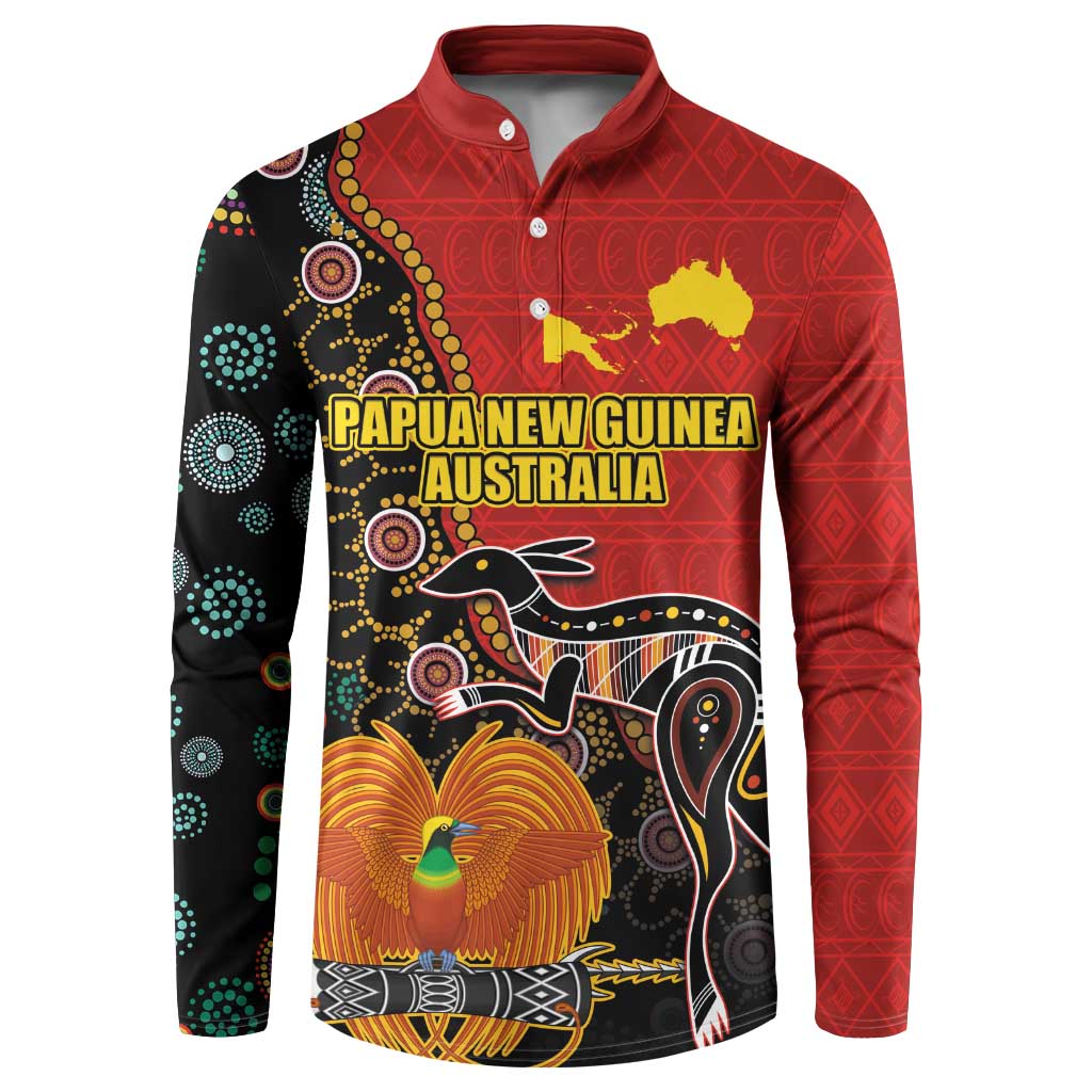Personalised Papua New Guinea and Australia Together Button Sweatshirt Bird-of-paradise and Kangaroo with Aboriginal Pattern LT03 Red - Polynesian Pride