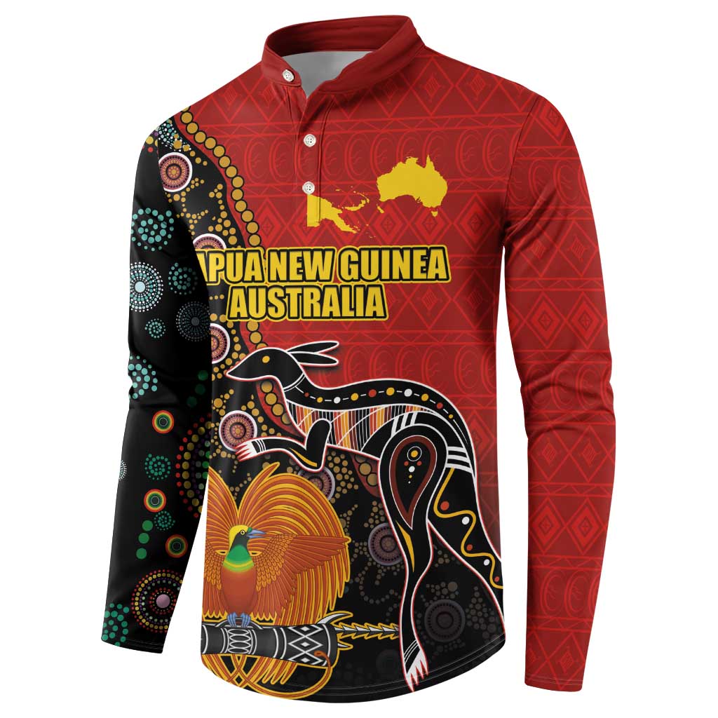 Personalised Papua New Guinea and Australia Together Button Sweatshirt Bird-of-paradise and Kangaroo with Aboriginal Pattern LT03 - Polynesian Pride
