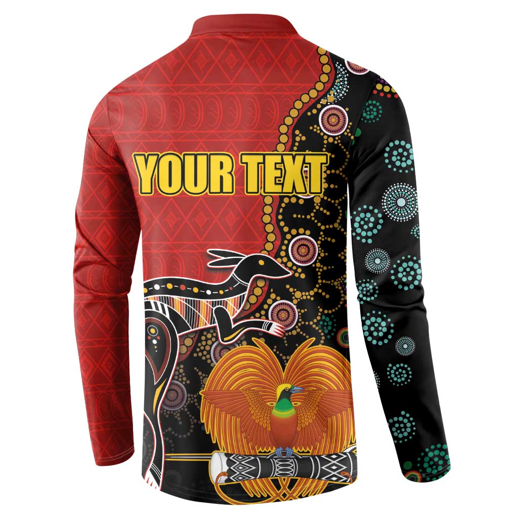 Personalised Papua New Guinea and Australia Together Button Sweatshirt Bird-of-paradise and Kangaroo with Aboriginal Pattern LT03 - Polynesian Pride