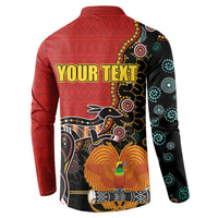 Personalised Papua New Guinea and Australia Together Button Sweatshirt Bird-of-paradise and Kangaroo with Aboriginal Pattern LT03 - Polynesian Pride