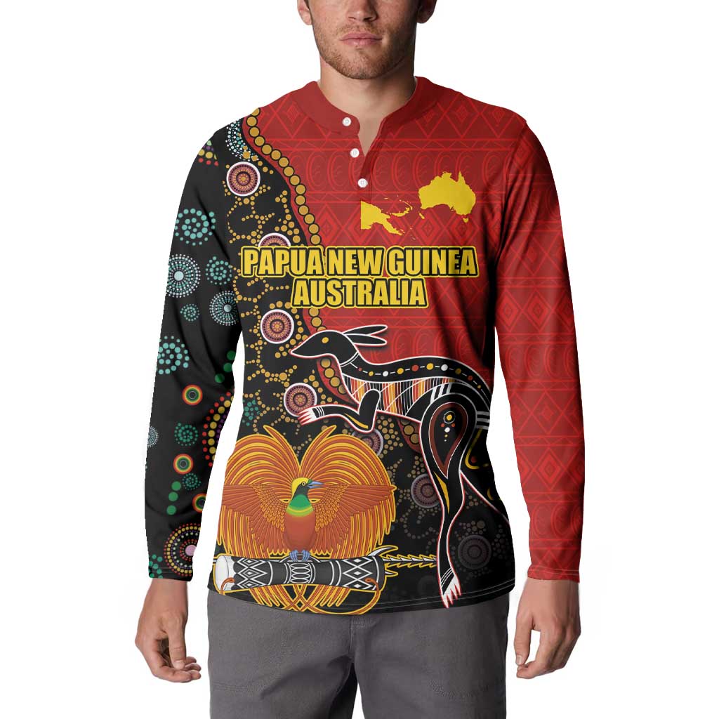Personalised Papua New Guinea and Australia Together Button Sweatshirt Bird-of-paradise and Kangaroo with Aboriginal Pattern LT03 - Polynesian Pride
