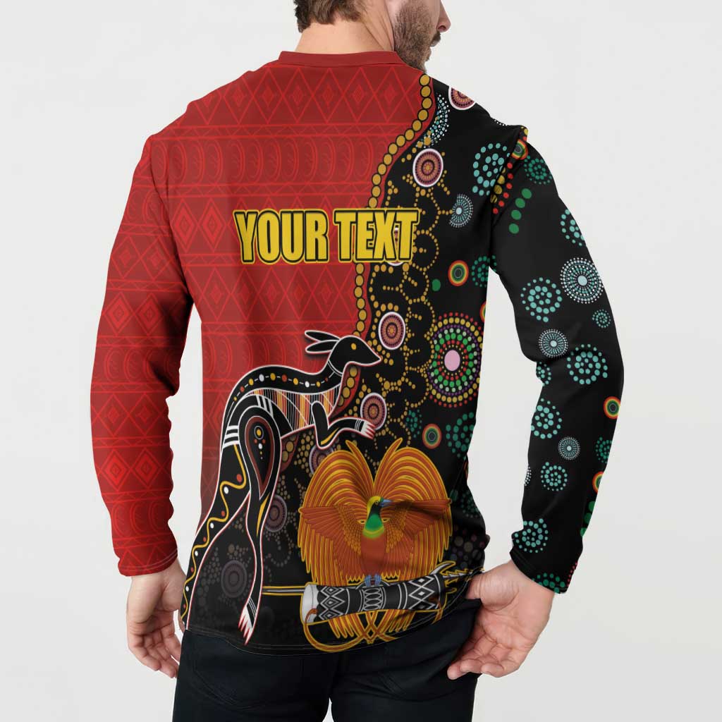 Personalised Papua New Guinea and Australia Together Button Sweatshirt Bird-of-paradise and Kangaroo with Aboriginal Pattern LT03 - Polynesian Pride