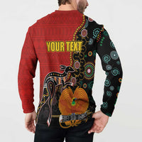 Personalised Papua New Guinea and Australia Together Button Sweatshirt Bird-of-paradise and Kangaroo with Aboriginal Pattern LT03 - Polynesian Pride