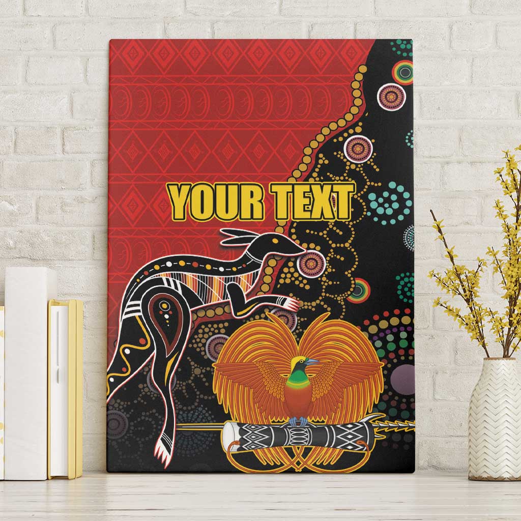 Personalised Papua New Guinea and Australia Together Canvas Wall Art Bird-of-paradise and Kangaroo with Aboriginal Pattern LT03 Without Frame Red - Polynesian Pride