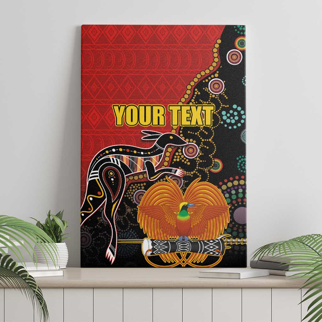Personalised Papua New Guinea and Australia Together Canvas Wall Art Bird-of-paradise and Kangaroo with Aboriginal Pattern LT03 - Polynesian Pride