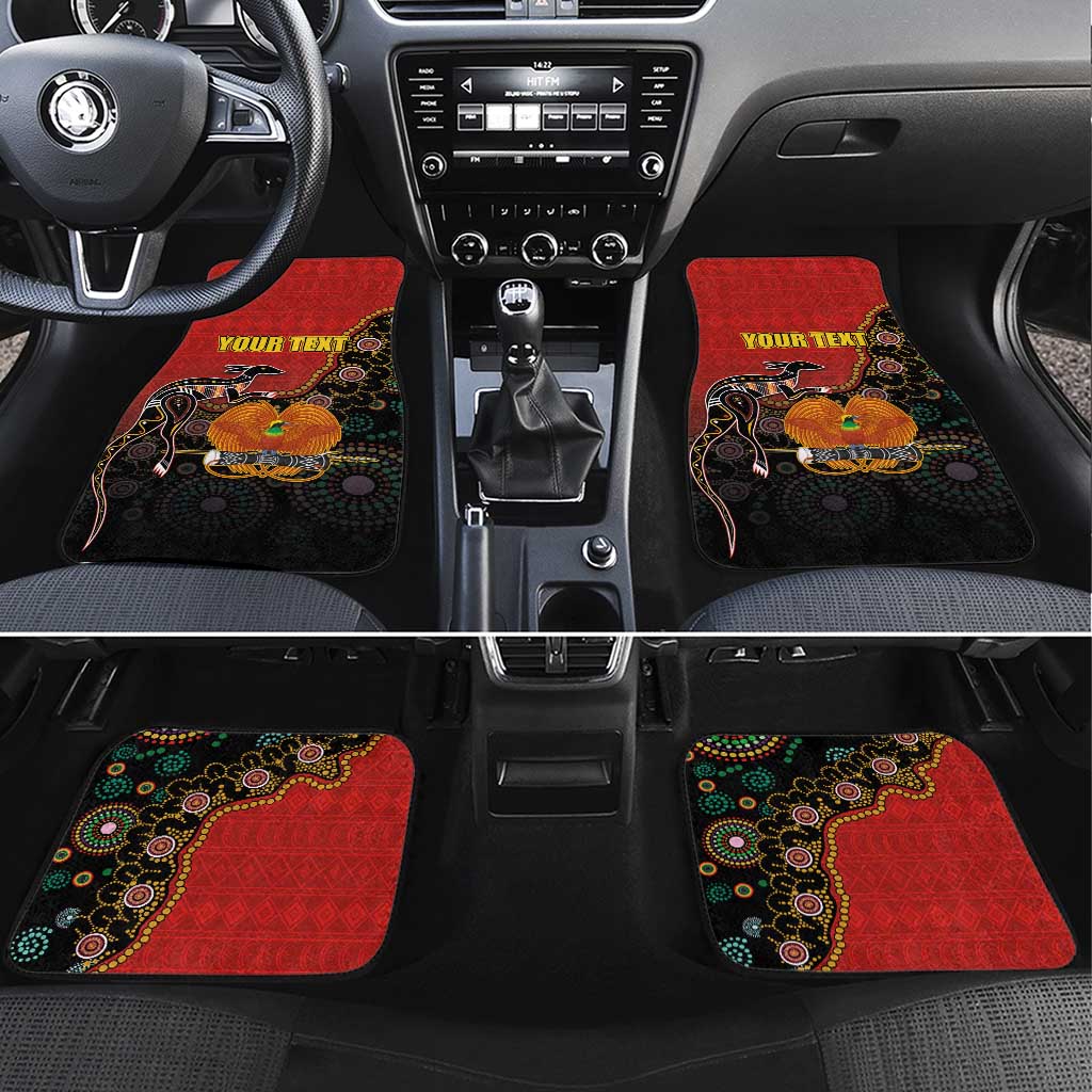 Personalised Papua New Guinea and Australia Together Car Mats Bird-of-paradise and Kangaroo with Aboriginal Pattern LT03 Set 4pcs Red - Polynesian Pride