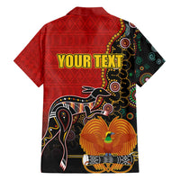 Personalised Papua New Guinea and Australia Together Family Matching Long Sleeve Bodycon Dress and Hawaiian Shirt Bird-of-paradise and Kangaroo with Aboriginal Pattern