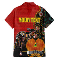 Personalised Papua New Guinea and Australia Together Family Matching Off The Shoulder Long Sleeve Dress and Hawaiian Shirt Bird-of-paradise and Kangaroo with Aboriginal Pattern