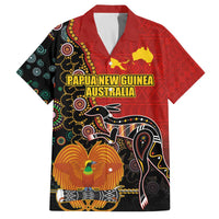 Personalised Papua New Guinea and Australia Together Family Matching Off Shoulder Short Dress and Hawaiian Shirt Bird-of-paradise and Kangaroo with Aboriginal Pattern LT03 Dad's Shirt - Short Sleeve Red - Polynesian Pride