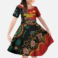 Personalised Papua New Guinea and Australia Together Family Matching Short Sleeve Bodycon Dress and Hawaiian Shirt Bird-of-paradise and Kangaroo with Aboriginal Pattern