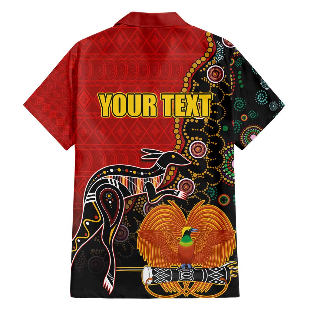 Personalised Papua New Guinea and Australia Together Family Matching Short Sleeve Bodycon Dress and Hawaiian Shirt Bird-of-paradise and Kangaroo with Aboriginal Pattern