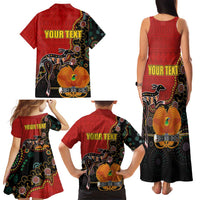 Personalised Papua New Guinea and Australia Together Family Matching Tank Maxi Dress and Hawaiian Shirt Bird-of-paradise and Kangaroo with Aboriginal Pattern