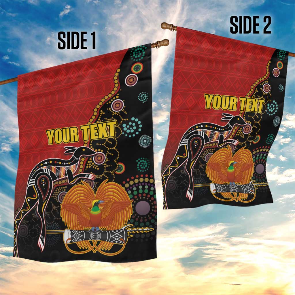 Personalised Papua New Guinea and Australia Together Garden Flag Bird-of-paradise and Kangaroo with Aboriginal Pattern LT03 - Polynesian Pride