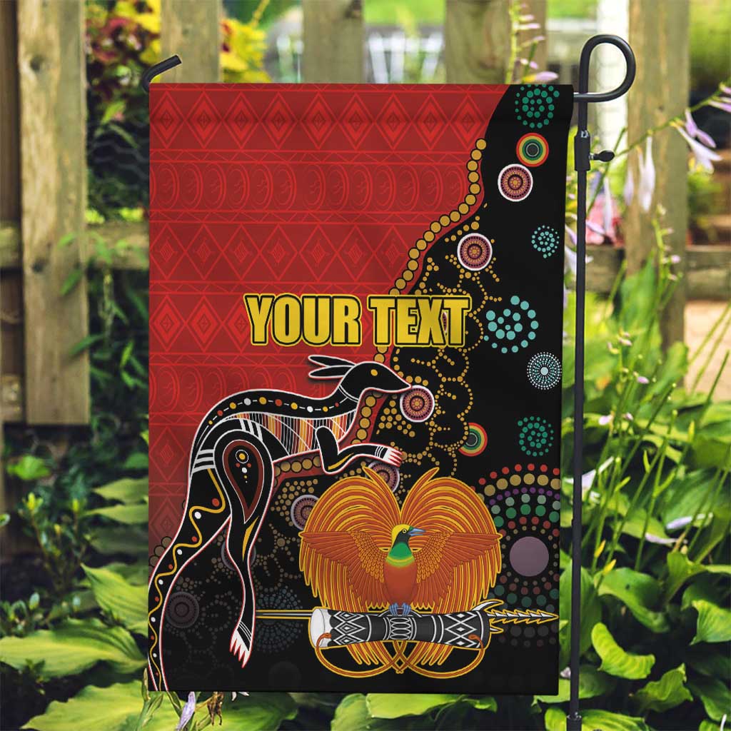 Personalised Papua New Guinea and Australia Together Garden Flag Bird-of-paradise and Kangaroo with Aboriginal Pattern LT03 Garden Flag Red - Polynesian Pride