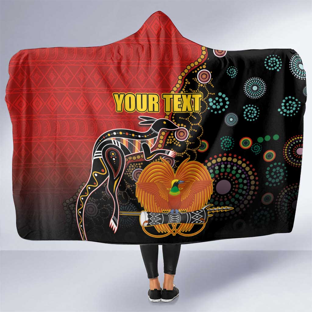 Personalised Papua New Guinea and Australia Together Hooded Blanket Bird-of-paradise and Kangaroo with Aboriginal Pattern LT03 One Size Red - Polynesian Pride