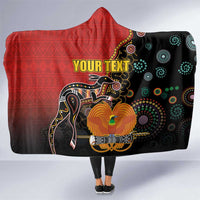 Personalised Papua New Guinea and Australia Together Hooded Blanket Bird-of-paradise and Kangaroo with Aboriginal Pattern LT03 One Size Red - Polynesian Pride