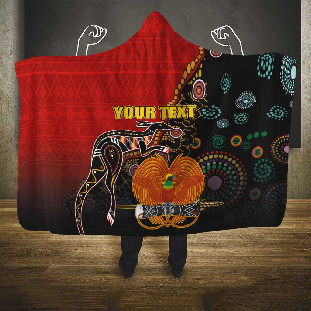 Personalised Papua New Guinea and Australia Together Hooded Blanket Bird-of-paradise and Kangaroo with Aboriginal Pattern LT03 - Polynesian Pride