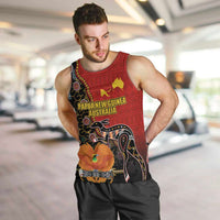 Personalised Papua New Guinea and Australia Together Men Tank Top Bird-of-paradise and Kangaroo with Aboriginal Pattern LT03 Red - Polynesian Pride