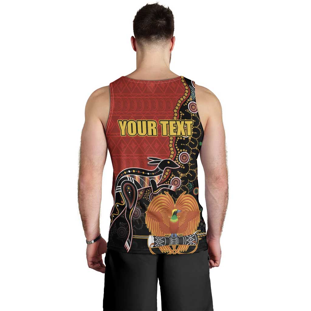 Personalised Papua New Guinea and Australia Together Men Tank Top Bird-of-paradise and Kangaroo with Aboriginal Pattern LT03 - Polynesian Pride