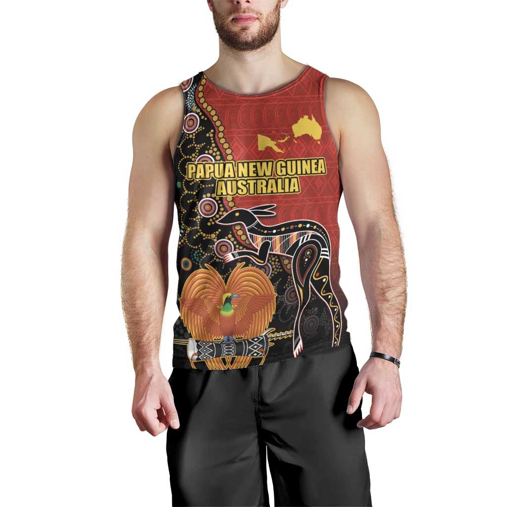 Personalised Papua New Guinea and Australia Together Men Tank Top Bird-of-paradise and Kangaroo with Aboriginal Pattern LT03 - Polynesian Pride