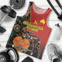 Personalised Papua New Guinea and Australia Together Men Tank Top Bird-of-paradise and Kangaroo with Aboriginal Pattern LT03 - Polynesian Pride