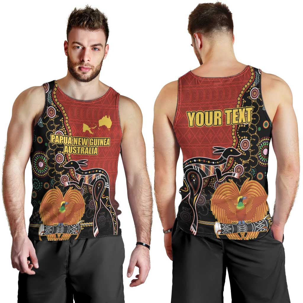 Personalised Papua New Guinea and Australia Together Men Tank Top Bird-of-paradise and Kangaroo with Aboriginal Pattern LT03 - Polynesian Pride