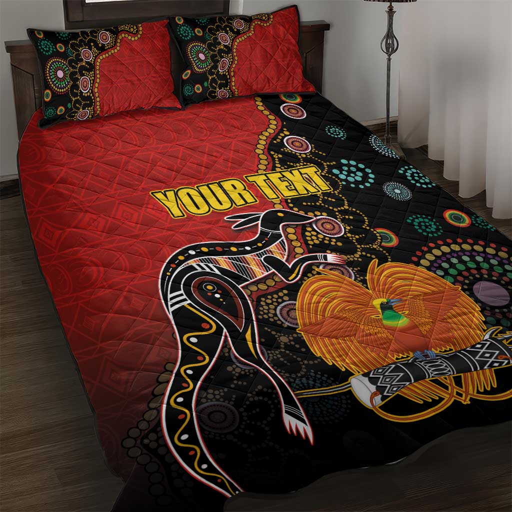 Personalised Papua New Guinea and Australia Together Quilt Bed Set Bird-of-paradise and Kangaroo with Aboriginal Pattern LT03 Red - Polynesian Pride