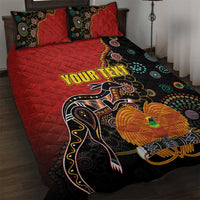 Personalised Papua New Guinea and Australia Together Quilt Bed Set Bird-of-paradise and Kangaroo with Aboriginal Pattern LT03 Red - Polynesian Pride
