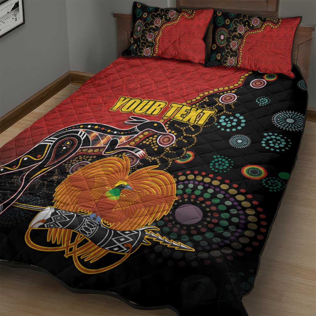 Personalised Papua New Guinea and Australia Together Quilt Bed Set Bird-of-paradise and Kangaroo with Aboriginal Pattern LT03 - Polynesian Pride