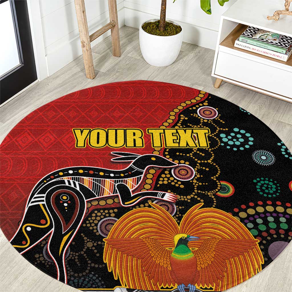 Personalised Papua New Guinea and Australia Together Round Carpet Bird-of-paradise and Kangaroo with Aboriginal Pattern